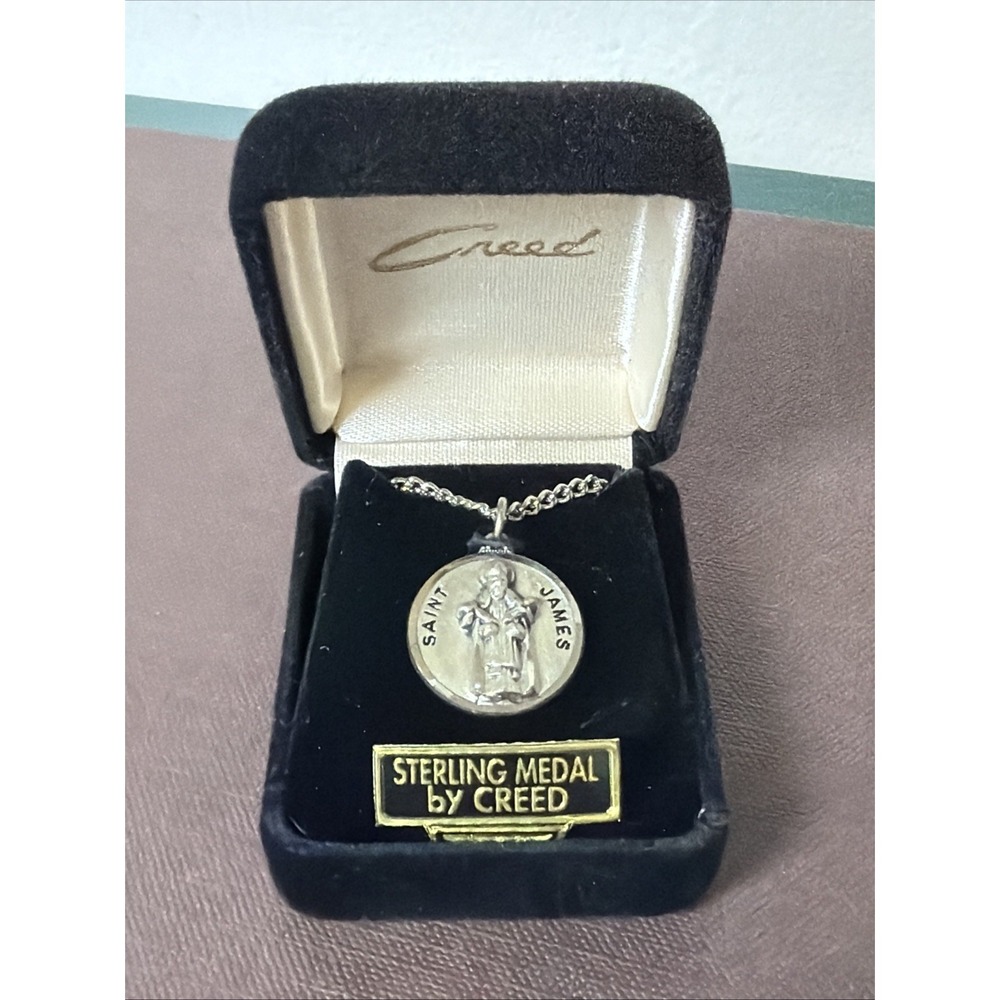 Sterling Silver Saint James Pendant Necklace By Creed 20'' Vintage USA Catholic